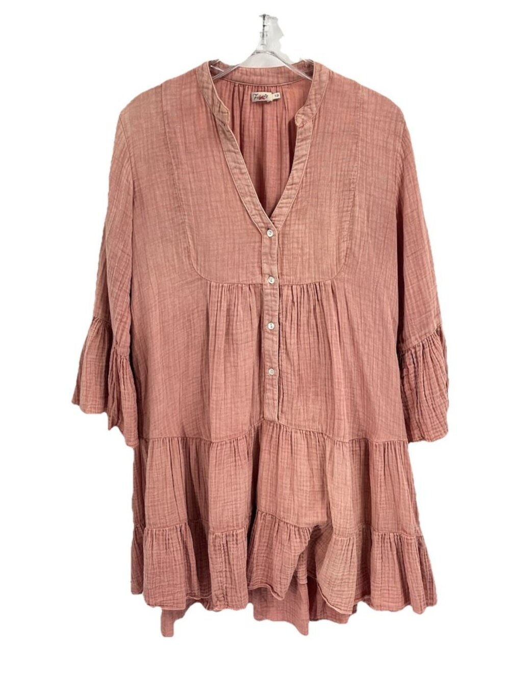 Faherty Dream Cotton Gauze Kasey Dress Peach Bell Sleeve Tiered Sz S Beachy